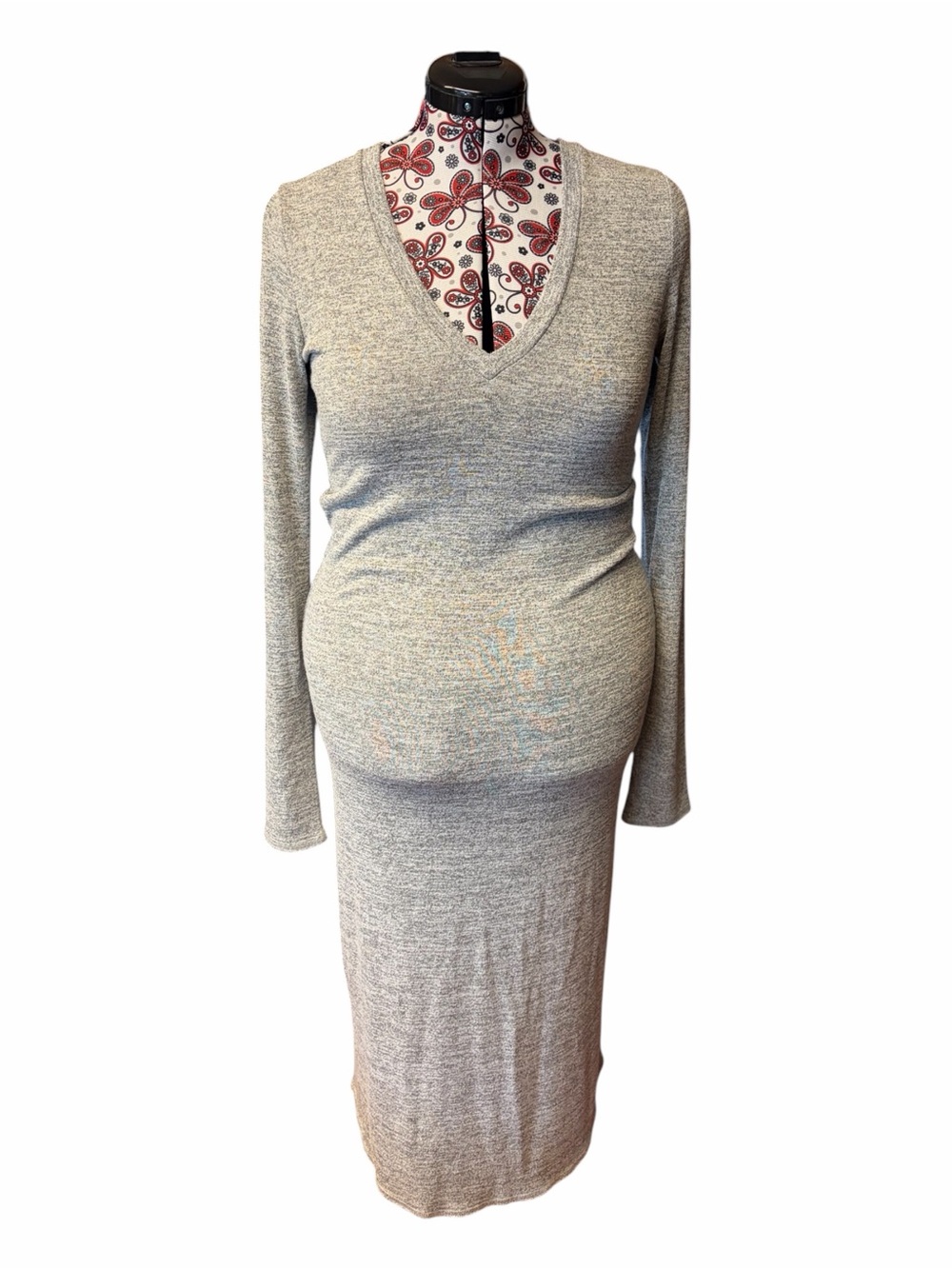 Wilfred Long Sleeve V-Neck Knit Dress - Light Heather Grey L
